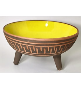 Dekoratif Sunum Kasesi, Seramik Ayaklı Sunum Kasesi, Servis Kasesi, Servis Tabağı, Kase, Tabak (Sarı, 25 Cm)