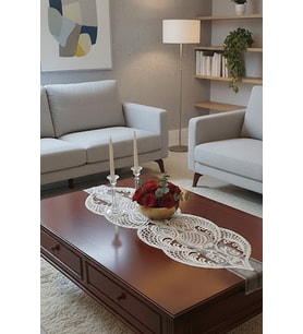 Fransız Dantel Detaylı Tek Runner, Masa Üzerine Runner, Masa Örtüsü Runneri