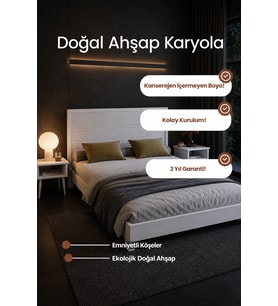 Alaz Model Yatay Başlıklı Masif Ahşap Karyola Kolay Kurulum Fırınlanmış İthal Sibirya Çamı 120x200 Yatak Uyumlu