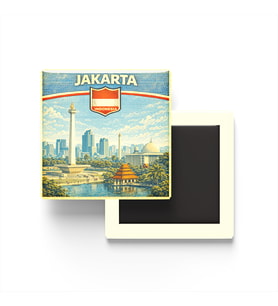 Retro Endonezya Cakarta Şehri Temalı Vintage Buzdolap Magneti – 9x9 cm