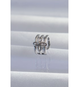 Pirinç Gümüş Renk Yonca Earcuff Küpe 5886 - GLST3357-7473