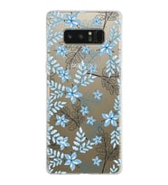 Samsung Galaxy Note 8 Kapak Floral Mavi Tasarımlı Şeffaf Silikon Kılıf