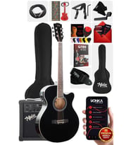 Midex XC-300XBK-AMP Profesyonel AMFİLİ Siyah Elektro Akustik Gitar (Amfi Çanta Capo Askı Jak Kablo Pena)