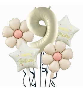 Krem Yıldız 9 Yaş Happy Birthday Yıldız Rakam Folyo Balon Set