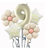 Krem Yıldız 9 Yaş Happy Birthday Yıldız Rakam Folyo Balon Set