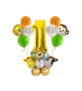 1 YAŞ Jungle Safari Hayvan Balonlar Set Krom Metalik Lateks Balon