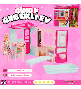 Cindy House Bebekli Oyun Evi - Ev Oyuncak - Lola'nın Düşler Ev Seti - Barbie Ev Seti - Oyuncak Ev