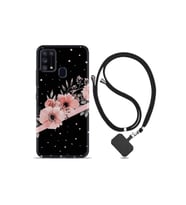 Samsung Galaxy A31 Kılıf Desenli Silikon Boyun Askılı Siyah Şerit Mermer 1298