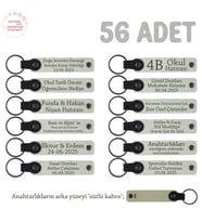 Sınıf Etkinliklerinde Öğrencilere Özel, 56'lı Set, İsim Yazılı Anı Deri Anahtarlık, Beyaz & S Kahve