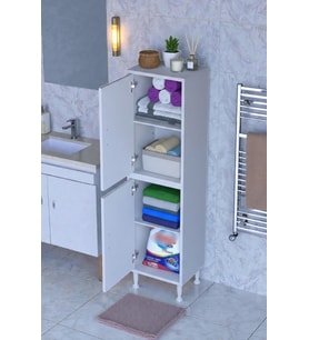 Eliusta Nuve Geniş Depolama Alanlı Dolap 35 cm Banyo/Mutfak Çok Fonksiyonlu 35x138x32,5 cm Saklama Dolabı (Beyaz)