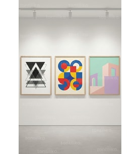 Modern Geometric Abstract 3’lü Ahşap Çerçeveli Tablo Seti