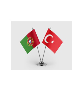 Portekiz ve Türkiye Bayrağı İkili Saten Masa Bayrağı Takımı