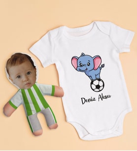 BK Kids Kişiye Özel Fotoğraflı Bebek Yastık ve Bebek Body Zıbın Hediye Seti - Model 1.4