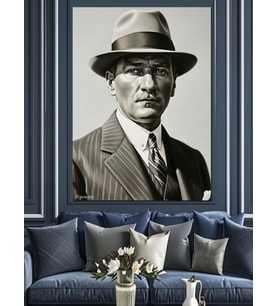 Şapkalı Mustafa Kemal Atatürk Dekoratif Kanvas - Mdf Ahşap Tablo
