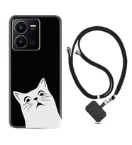 Vivo Y22 Kılıf Resimli Boyun Askılı İpli Desenli Silikon Series Şaşkın Kedi 1900