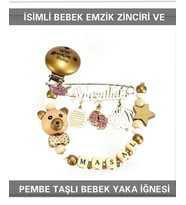 Sahi Aksesuar İsimli Bebek Emzik Zinciri ve Pembe Taşlı Bebek Yaka İğnesi BEZYI024