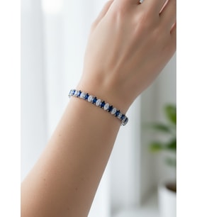 Vip Silver Lacivert Oval Taşlı Su Yolu Bileklik - 26slbv13