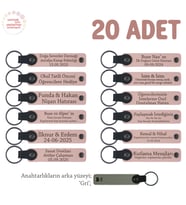 Öğrencilere Özel Dönem Sonu Hatırası, İsim Yazılabilen Anahtarlık 20' li Set, Pudra & Gri