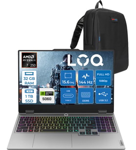 Lenovo Loq 15AHP10 Amd Ryzen 7 250 32GB Ddr5 1tb SSD Freedos RTX5060 8gb 100W 15.6" Fhd (1920X1080) IPS 300NITS 144Hz Gaming Laptop 83JG006ETRF17 + Zetta Çanta