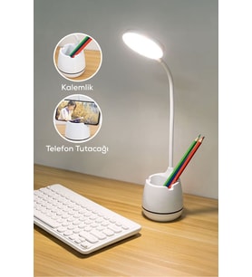3 Renkli Şarjlı 24 LED Masa Işığı, Ayarlanabilir Ton ve Parlaklık (Krem)