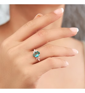 925 AYAR  OVAL AQUAMARİN TAŞLI GÜMÜŞ YÜZÜK