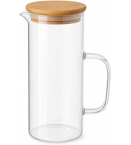Cam Sürahi 1,5 Litre Bambu Kapaklı, Borosilikat Cam Sürahi, Limonata Sürahisi, Soğuk Çay ve Meyve Suyu Sürahisi, Şeffaf Cam İçecek Sürahisi, Damlatmaz Ağız Tasarımı, Ergonomik Kulplu