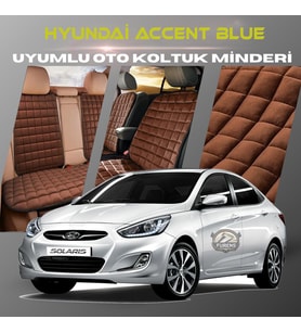 Hyunda Accent Blue Kahverengi Renk Tay Tüyü Cepli & Terletmez Sırtlı Oto Koltuk Minder Seti - Koltuk Koruma Kılıfı (ÖN & ARKA TAM SET)