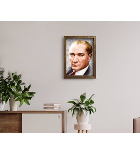 BK Home Atatürk Tasarımlı Doğal Masif Ahşap Çerçeveli Tablo 45x65cm-34