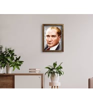 BK Home Atatürk Tasarımlı Doğal Masif Ahşap Çerçeveli Tablo 45x65cm-34