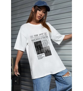 Unisex The 1997 Travel Baskılı T-shirt (Beyaz)