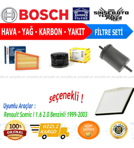 Bosch Filtre Bakım Seti Renault Scenic I 1.6 2.0 Benzinli 1999-2003 Hava + Yağ F + Yakıt F. + Polen Valeo