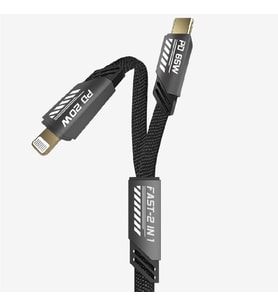 K475 Mecha Stil 120cm 65W+20W USB-C › Type-C + Lightning PD Hızlı Şarj Y-Kablosu (Gri)