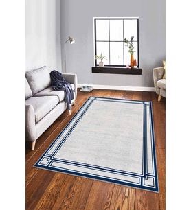 Lacivert Çerçeveli Kaymaz Tabanlı Dekoratif Halı RV054 - 100 x 160 cm