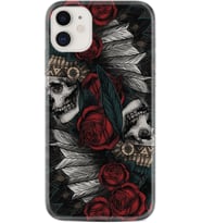 Apple iPhone 11 12 13 Mini Kılıf Desemli Silikon Skull Rose 1673