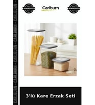 Özel Üretim Düzenleyici Mutfak Şeffaf Saklama Kabı Bakliyat Kutusu 3'lü Kare Erzak Seti