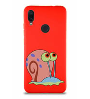 Xiaomi Redmi Note 7 Soft Premier Kapak Salyangoz Gary Tasarımlı Silikon Kılıf - Kırmızı (Şeffaf)