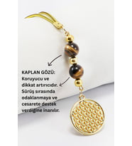 Doğal Taşlı Metal Yaşam Çiçeği Araba Dikiz Ayna Süsü, Kaplan Gözü Taşlı Araba Hediyesi