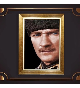 Altın Varaklı Çerçeveli Paspartulu Atatürk Tablo nl02A444 (Gold)