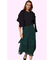 Kadın Maxi Kloş Animal Desenli Etek Astarlı Polyester Günlük Stil Yaz Aylarının Vazgeçilmezi (Yeşil)