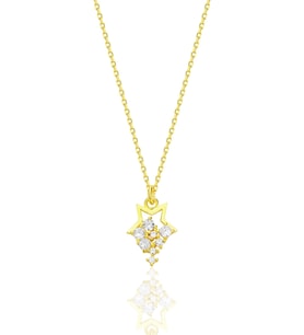 Gümüş altın yaldızlı zirkon taşlı yıldız yağmuru kolye SGTL12684GOLD