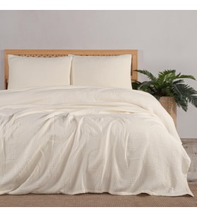 Müslin Yatak Örtüsü Seti Tek Kişilik, Şık Düz Renk %100 Pamuk 4 Kat Muslin Yastık Kılıflı Pike Takımı, Denizli Üretimi (Natural Renk, Tek Kişilik Set (180x230 cm))