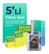 MANN Peugeot 308 1.6 BlueHDi Dizel Filtre Bakım Seti Liqui Moly Motor Yağlı (2014-2018) 5 Li