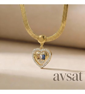 İtalyan Zincirli Kalp Çevresi Taşlı Gold Renk Paslanmaz Çelik Kadın Kolye