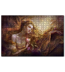 Cakapuzzle Bakır Saçlı Kadın Balıklar ve Kırmızı Gül Puzzle Yapboz MDF (Ahşap) (120 Parça)