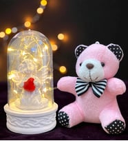Led Işıklı Fanus ve Peluş Ayıcık Anahtarlık Premium Hediye Seti (Model 2)