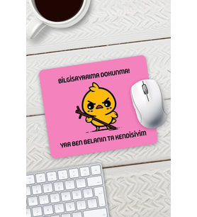 Pembe Renk Belalı Civciv Bilgisayarıma Dokunma Baskılı Mouse Pad 23x19cm Fare Altlığı Kaydırmaz Taba