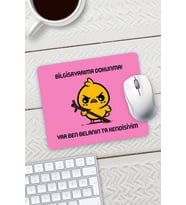 Pembe Renk Belalı Civciv Bilgisayarıma Dokunma Baskılı Mouse Pad 23x19cm Fare Altlığı Kaydırmaz Taba