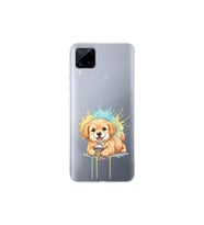 Realme C15 ile Uyumlu Splash Köpek Tasarımlı Şeffaf Silikon Kılıf