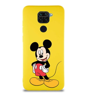 Xiaomi Redmi Note 9 Soft Premier Kapak Mickey Mouse-E Tasarımlı Silikon Kılıf - Sarı (Şeffaf)