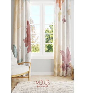 Autumn Leaves Desenli Süet Oturma Odası Salon Fon Perde Baskılı Ekstrafor Büzgü 2 Kanat PRD-1060